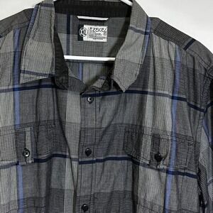 Ezekiel Plaid Shirt Gray Blue Short‎ Sleeve Button Up Men's XXL Casual Outdoor